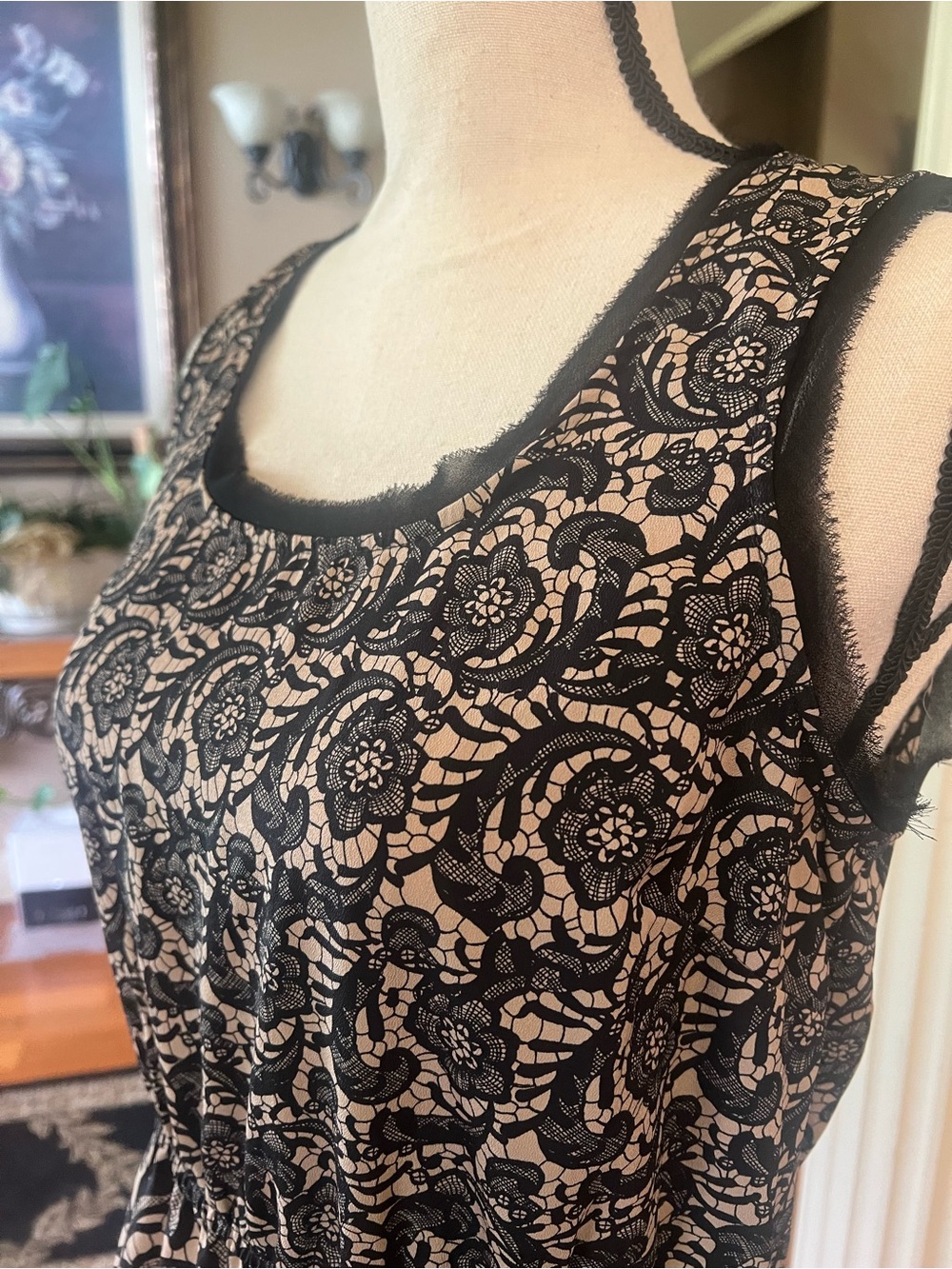 Rodarte for Target Black Lace print Dress with nude background - Picture 2 of 5